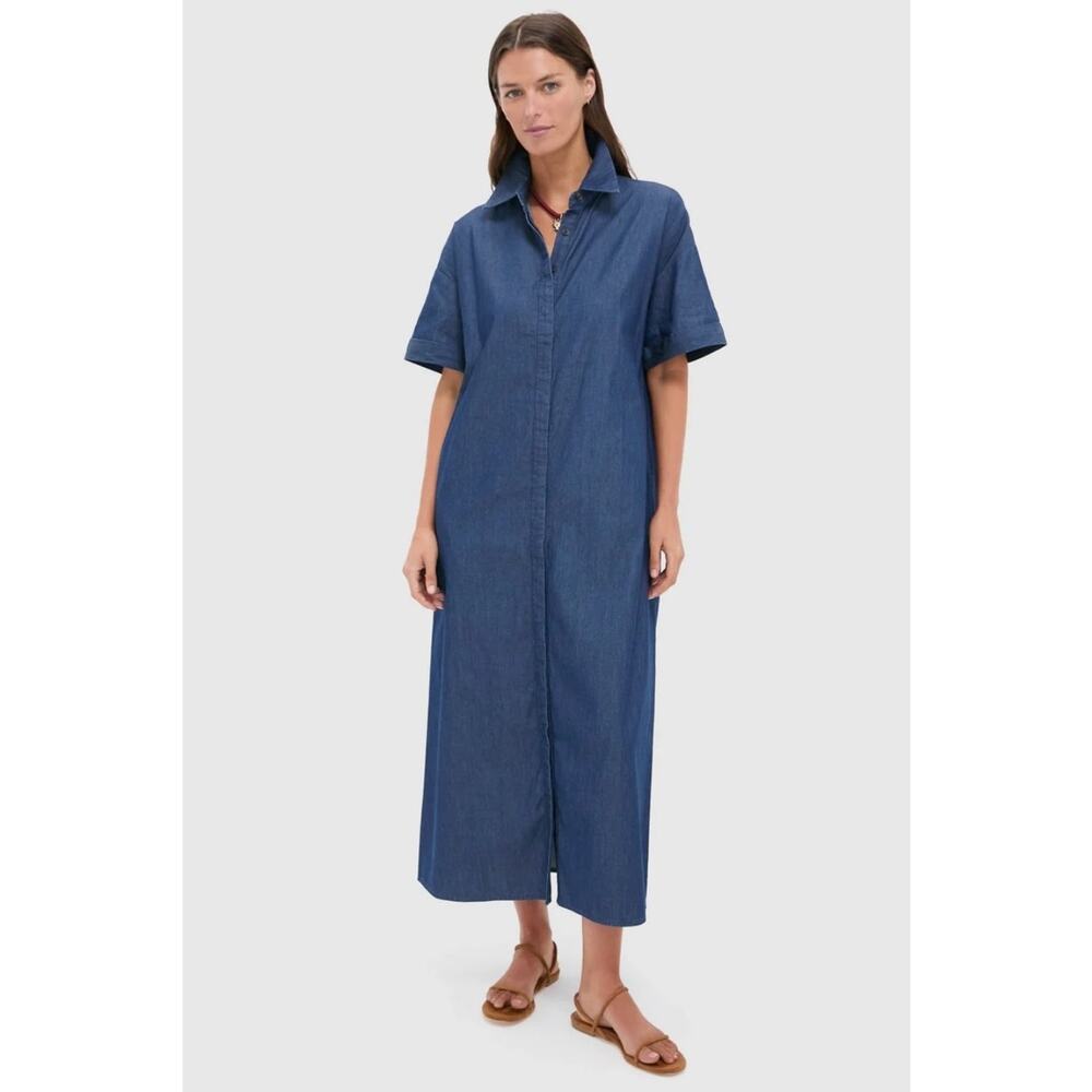 Tuckernuck Pomander Place Zacara *In Light Blue* Cotton Linen Blend Midi Dress S